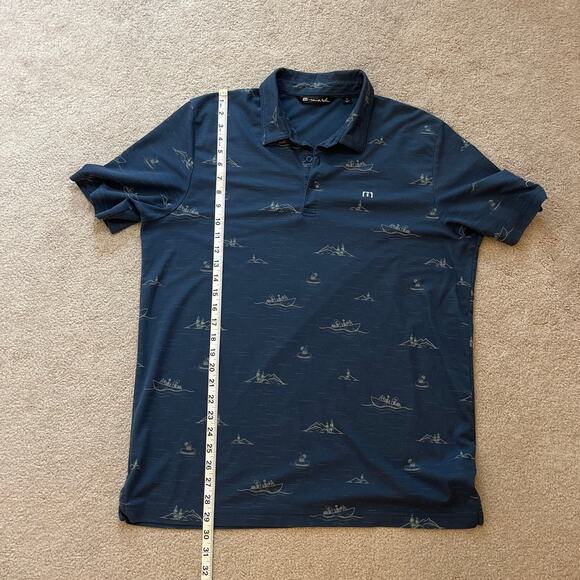 Travis Mathew Boat Mountain Print Short Sleeve Polo Top Size Xl Company Logo - Picture 8 of 8